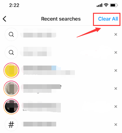 Borrar todas las búsquedas recientes en Instagram