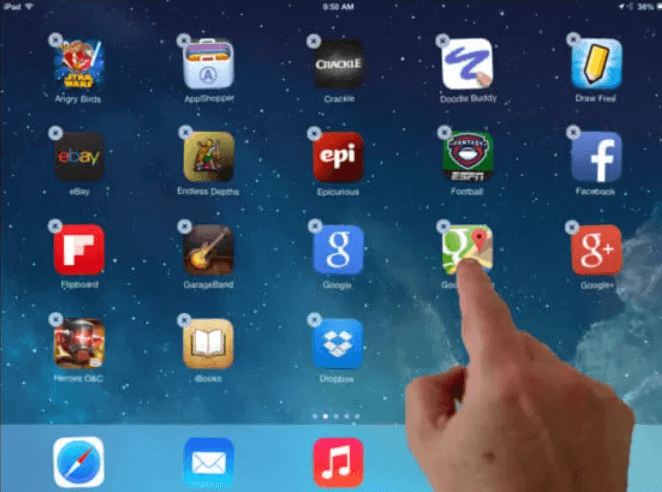 Eliminar una aplicación de iPad de forma permanente usando el método de la pantalla de inicio