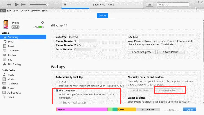 Cómo recuperar llamadas recientes eliminadas de iPhone usando iTunes Backup