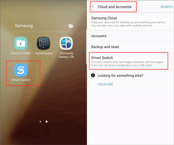 Inicie la aplicación Smart Switch en ambos dispositivos Samsung