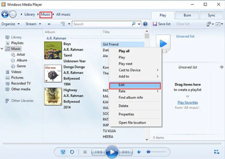 Editar MP3 Windows 10 usando Windows Media Player