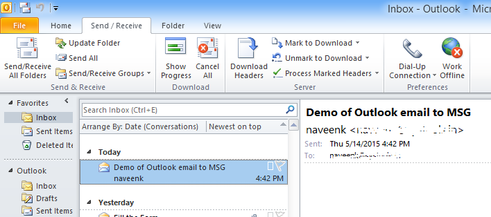 Exportar el correo electrónico de Outlook a un archivo .MSG