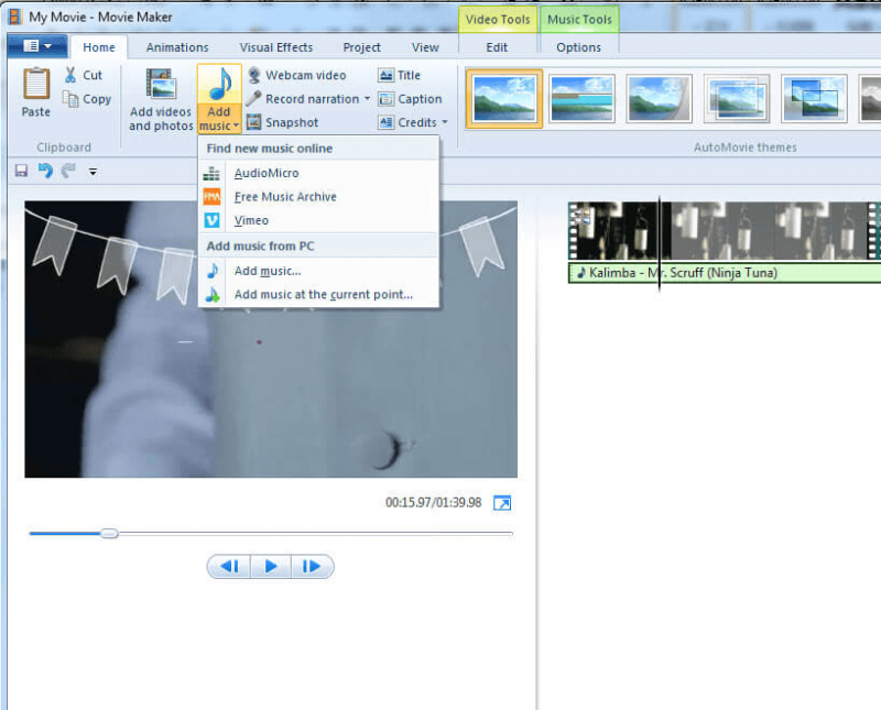 Agregar aplicación de música a video con Windows Movie Maker
