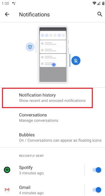 Activar el historial de notificaciones en Android 11
