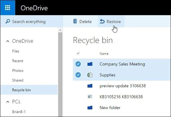 Recuperar archivos de la papelera de reciclaje de OneDrive