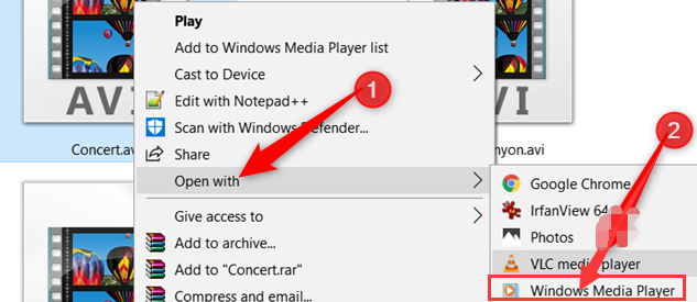 Abra un archivo AVI con Windows Media Player
