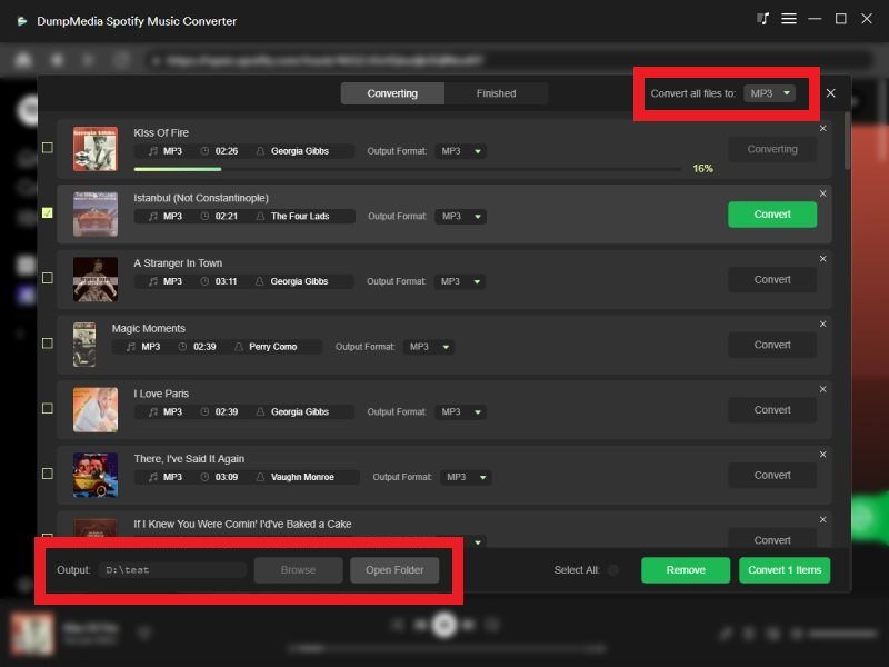 La mejor herramienta de conversión de música de Spotify: DumpMedia Spotify Music Converter: elija la configuración de salida