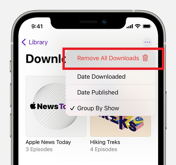 Eliminar todos los episodios de podcasts descargados del iPhone