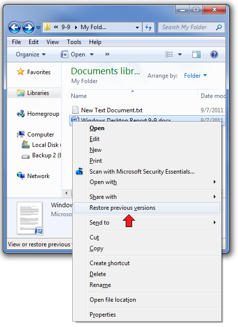 Restaurar la versión anterior para recuperar Windows 7