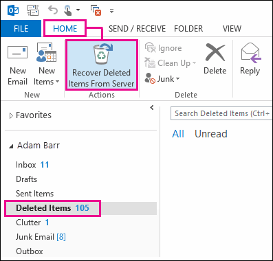 Carpeta de elementos eliminados para recuperar archivos PST eliminados en Outlook