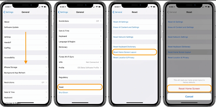 Resuelva Safari desaparecido del iPhone mediante el restablecimiento de la pantalla de inicio