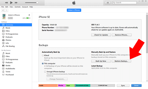 Recupere música de la copia de seguridad de iTunes en su computadora