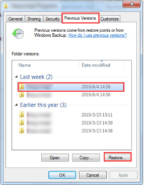Restaurar las versiones anteriores para recuperar el historial de chat de Skype eliminado
