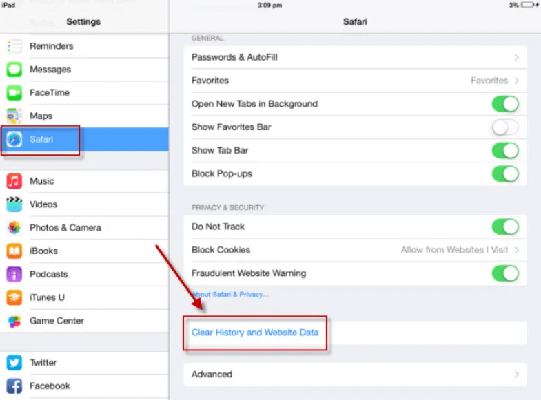 Borrar caché en Safari en tu iPad