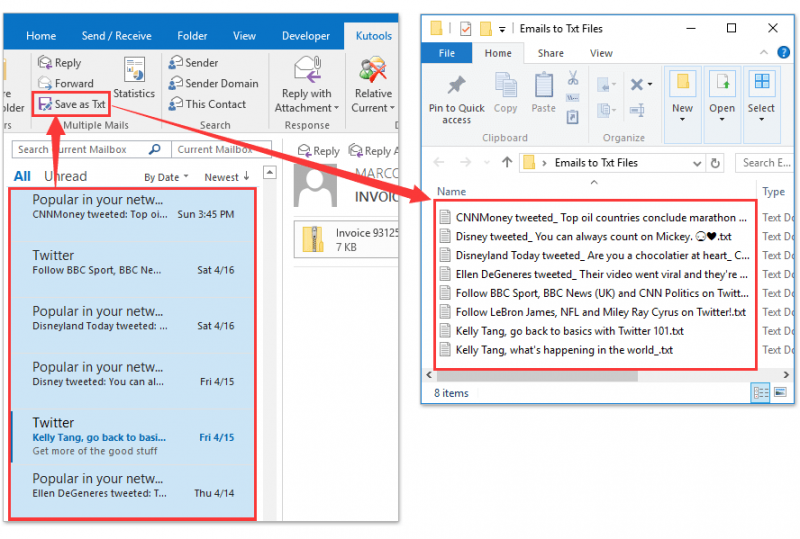 Exportar correo electrónico de Outlook a un archivo de texto