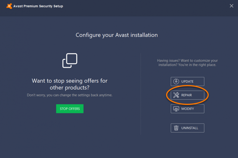 Reparar Avast no puede restaurar el error de archivo reparando Avast Antivirus