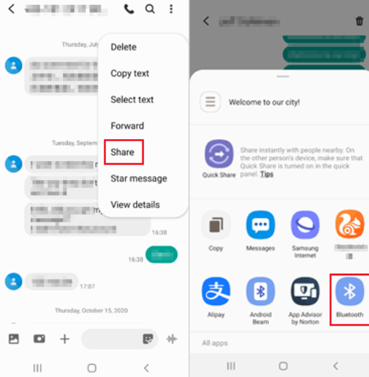 Usar Bluetooth para transferir mensajes de texto