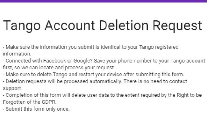 Eliminación de la cuenta y los datos de Tango a través del escritorio