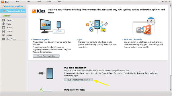Samsung Kies no reconoce el error de conexión