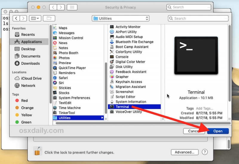 Abra Terminal para recuperar el historial de incógnito en Mac