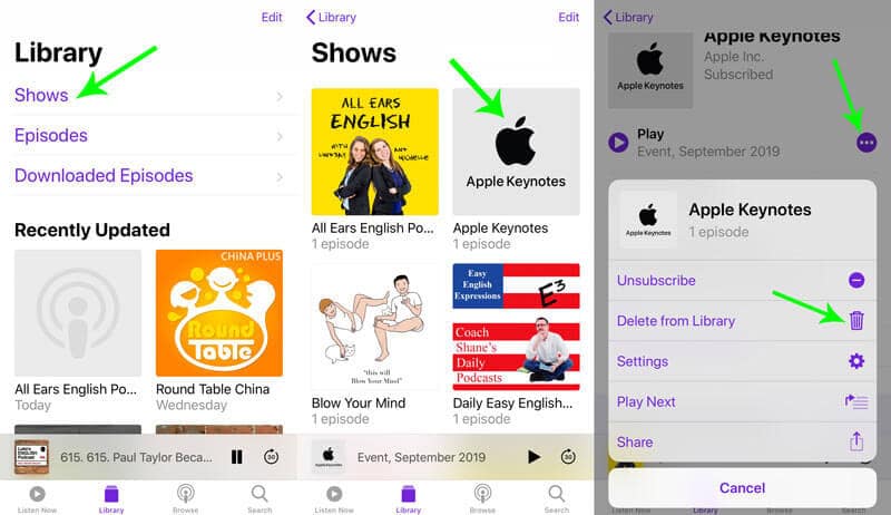 Eliminar todos los episodios de un programa en podcasts desde iPhone