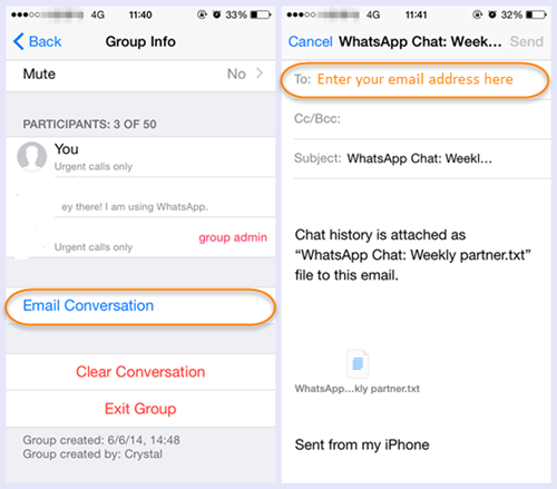 Transfer WhatsApp Chat Via Email Using iPhone Device