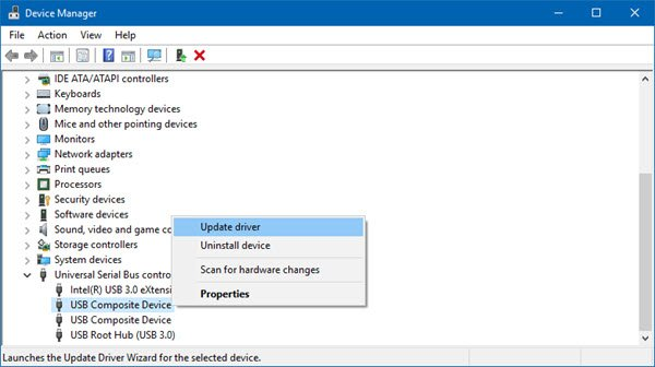 Actualice los controladores USB a través del Administrador de dispositivos para reparar una unidad flash dañada sin formatear