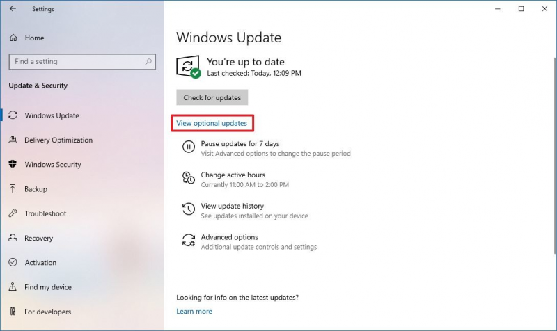 Actualice los controladores USB a través de la configuración de actualización de Windows para reparar una unidad flash dañada sin formatear