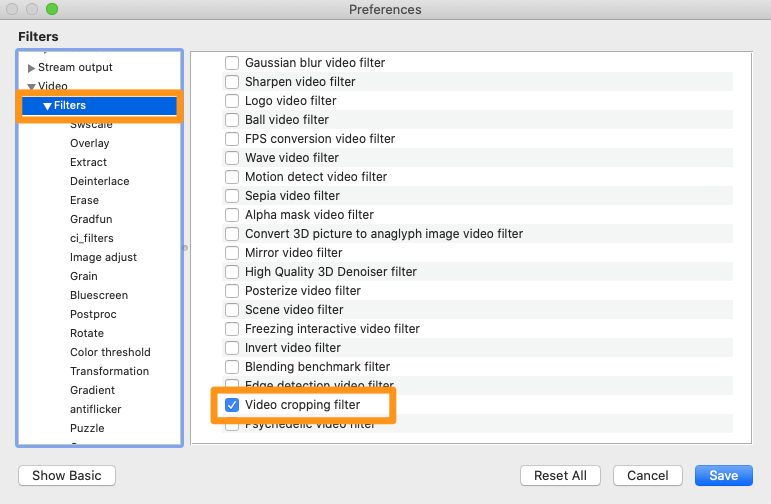 Haga clic en el filtro de recorte de video para recortar video con VLC