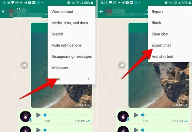 Exportar historial de chat para recuperar documentos eliminados de WhatsApp