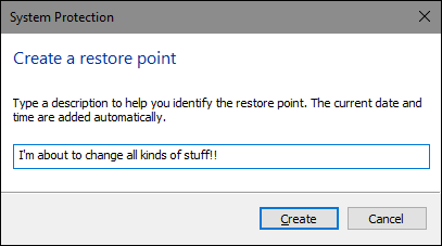Cree un punto de restauración para recuperar controladores eliminados en Windows 10