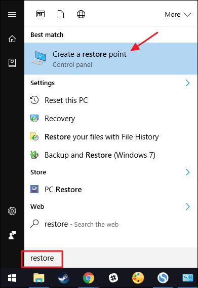 Habilite Restaurar sistema para recuperar controladores eliminados en Windows 10