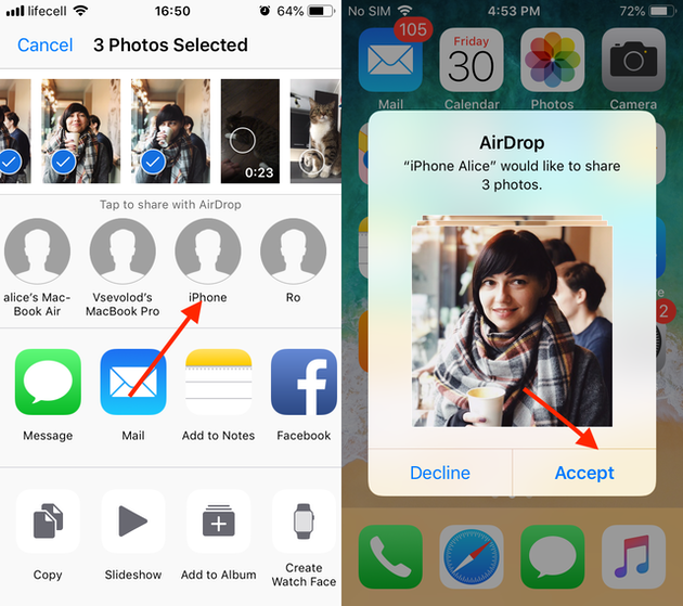Transfiera imágenes de un teléfono a otro (iPhone a iPhone) mediante AirDrop
