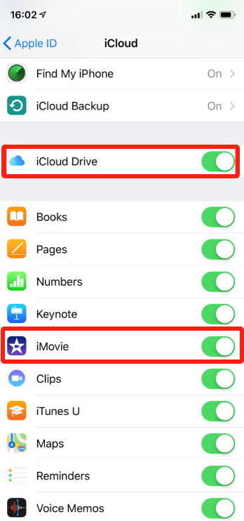 Habilite iCloud Sync para iMovie en iPhone