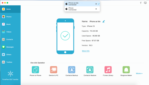 Interfaz de transferencia de iOS FonePaw