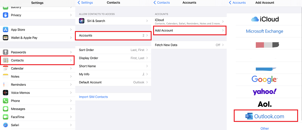 Transferir contactos de Outlook a iPhone usando Exchange