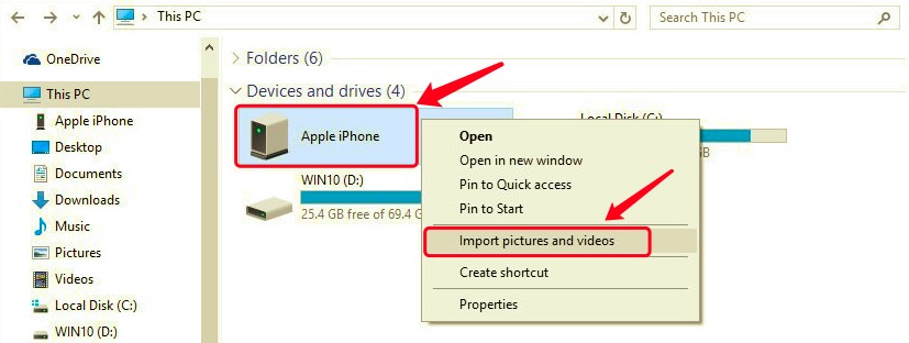 Use el Explorador de archivos en Windows 10 para transferir videos de iPhone a PC