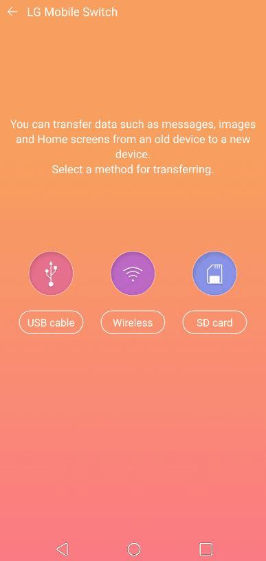 Transfiera datos mediante la aplicación LG Mobile swithc