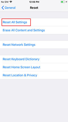 Restablecer todas las configuraciones para resolver el tono de llamada del iPhone sigue cambiando al problema predeterminado