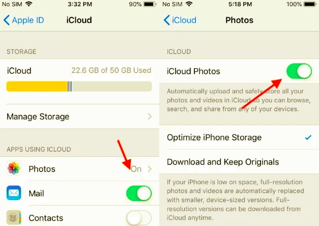 Active las fotos de iCloud para transferir videos de iPhone a Mac