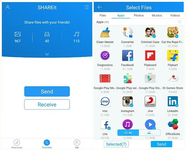 Transferir datos de Samsung a Samsung a través de Shareit