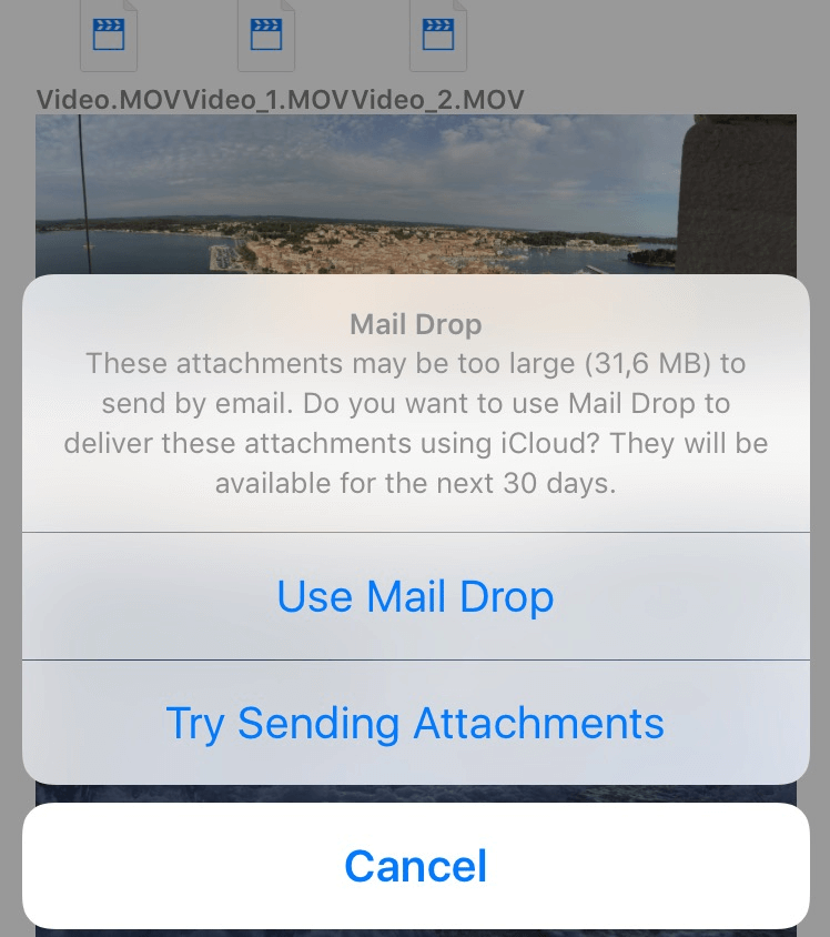 Uso de Mail Drop para enviar videos grandes desde iPhone