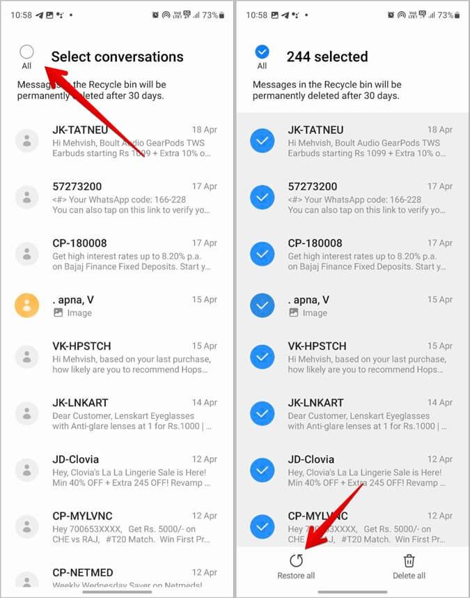 Recuperar mensajes de texto eliminados en Samsung usando la carpeta de mensajes eliminados recientemente