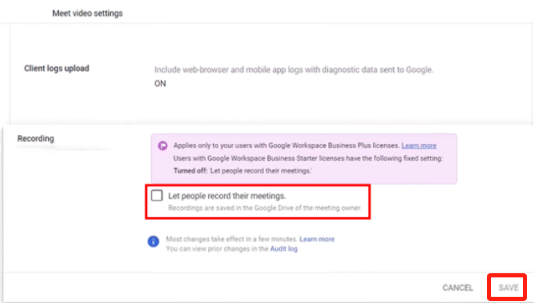 Activar Grabación dentro del Google Meet para Resolver