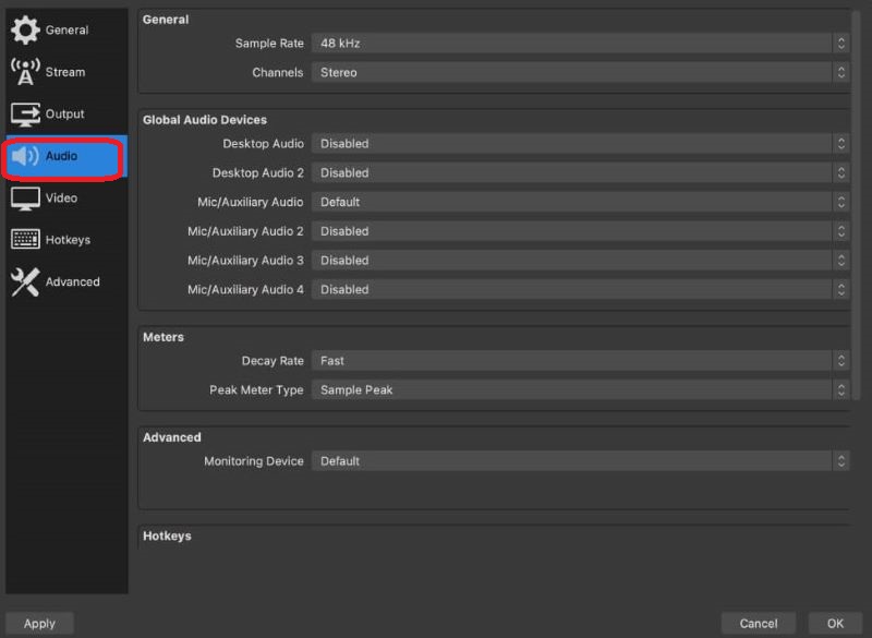 Configuración de sonido OBS