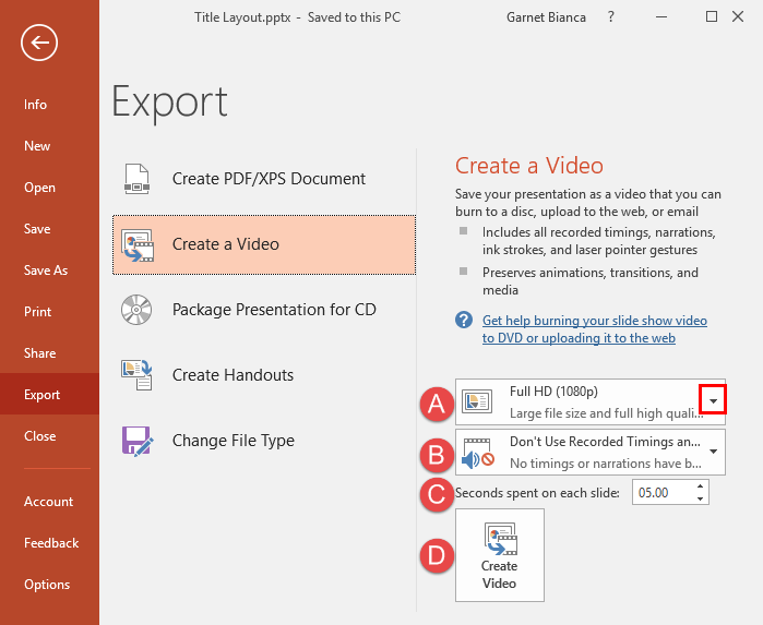 Exportar grabación PPT como video en Windows