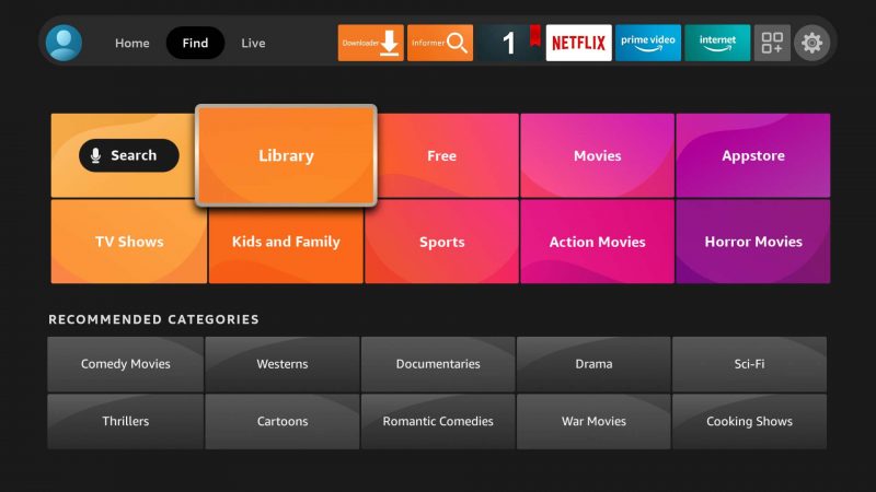 Encuentra la pestaña DVR en FireStick