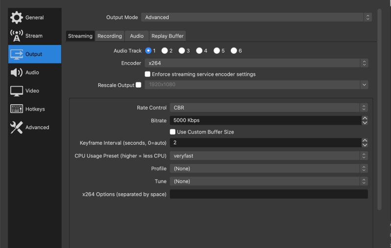 Configure el modo de salida en Avanzado para corregir el error de grabación