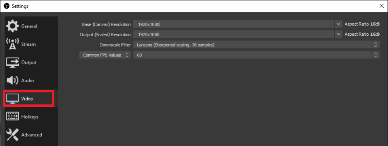 Configuración de vídeo OBS