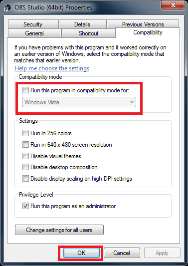 Active el modo de compatibilidad para solucionar que OBS no capture el juego